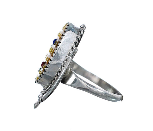 Native American Zuni Multicolor Multistone Sterling Silver Corn Ring Size 8-1/4 JX124157